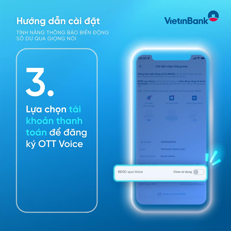 Bước 3: Đăng ký OTT Voice cho tài khoản thanh toán