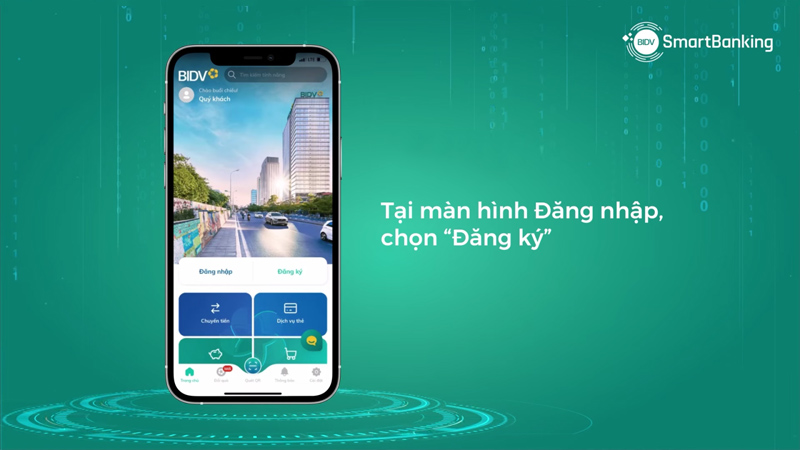 Chọn vào mục Đăng ký ở màn hình chính