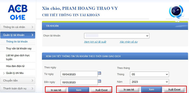 Hãy thiết lập mốc thời gian muốn xem để hệ thống hiển thị các giao dịch tương ứng