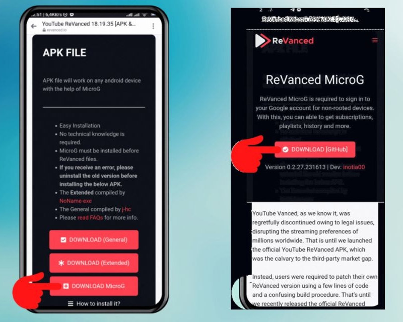 Chọn DOWNLOAD MicroG và DOWNLOAD [Github]