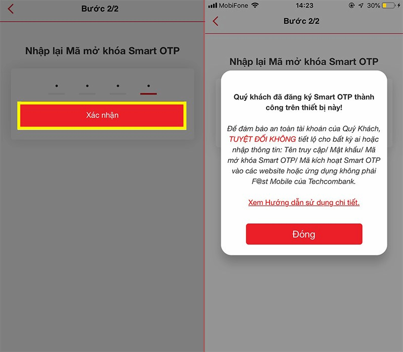Tạo mã Smart OTP và hoàn tất kích hoạt