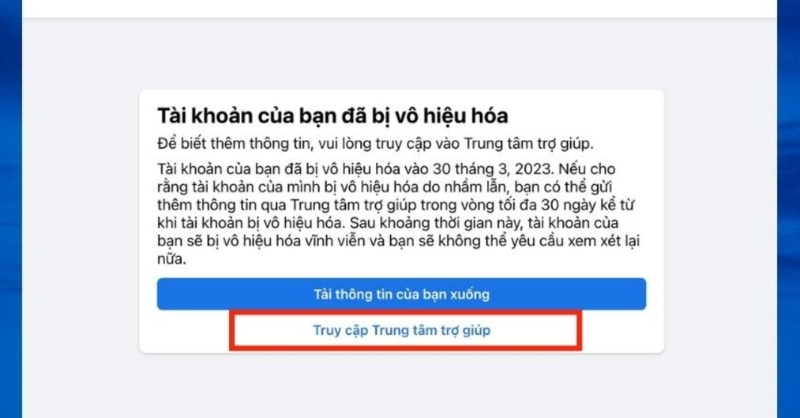 Truy cập vào trung tâm trợ giúp để biết nguyên nhân khiến tài khoản bị hạn chế