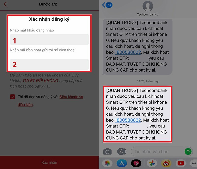 Xác nhận thông tin và nhận mã kích hoạt