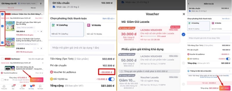 Cách dùng mã giảm giá đã thu thập trong ví Voucher Lazada