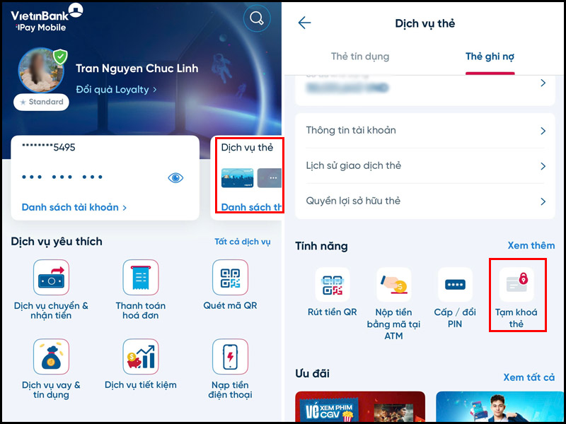 Khóa thẻ VietinBank qua ứng dụng VietinBank iPay Mobile như thế nào