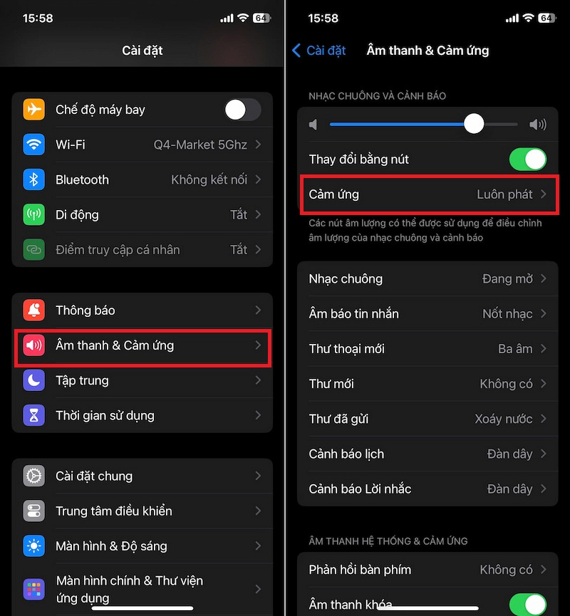 Vào mục Cảm ứng trên iPhone