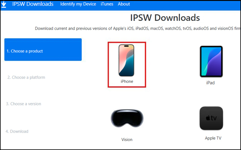chon-iphone-tai-muc-choose-a-product Truy cập trang web ipsw.me, sau đó chọn iPhone