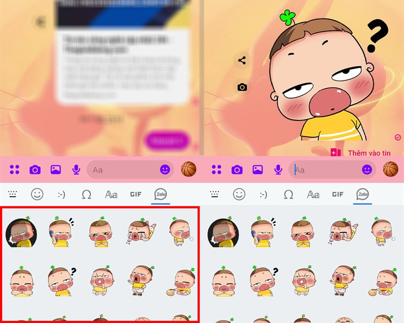 Chọn sticker và gửi