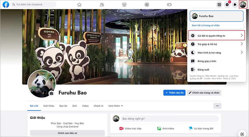 chon-vao-muc-cai-dat-va-quyen-rieng-tu Chọn biểu tượng ảnh đại diện rồi chọn vào mục “Cài đặt & Quyền riêng tư”