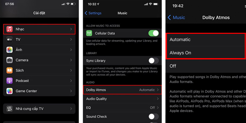 chuyen-phan-thiet-lap-dolby-atmos-thanh-tu-dong-automatic-hoac-luon-bat Trong mục Nhạc chọn Dolby Atmos và thiết lập