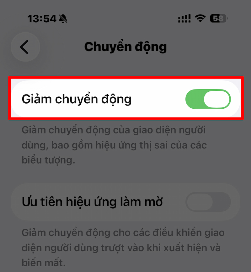 Giảm hiệu ứng chuyển động iPhone