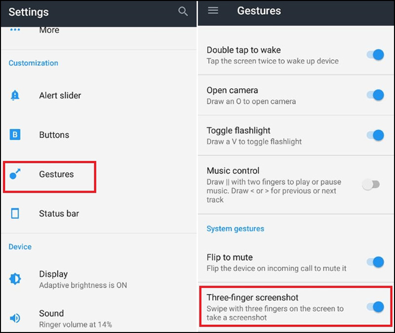 thiet-lap-cu-chi-chup-man-hinh-tren-dien-thoai-xiaomi Kích hoạt tùy chọn Trượt 3 ngón tay để chụp ảnh màn hình