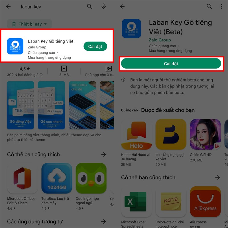 Tìm kiếm "Laban Key" trên Google Play Store và tải ứng dụng về